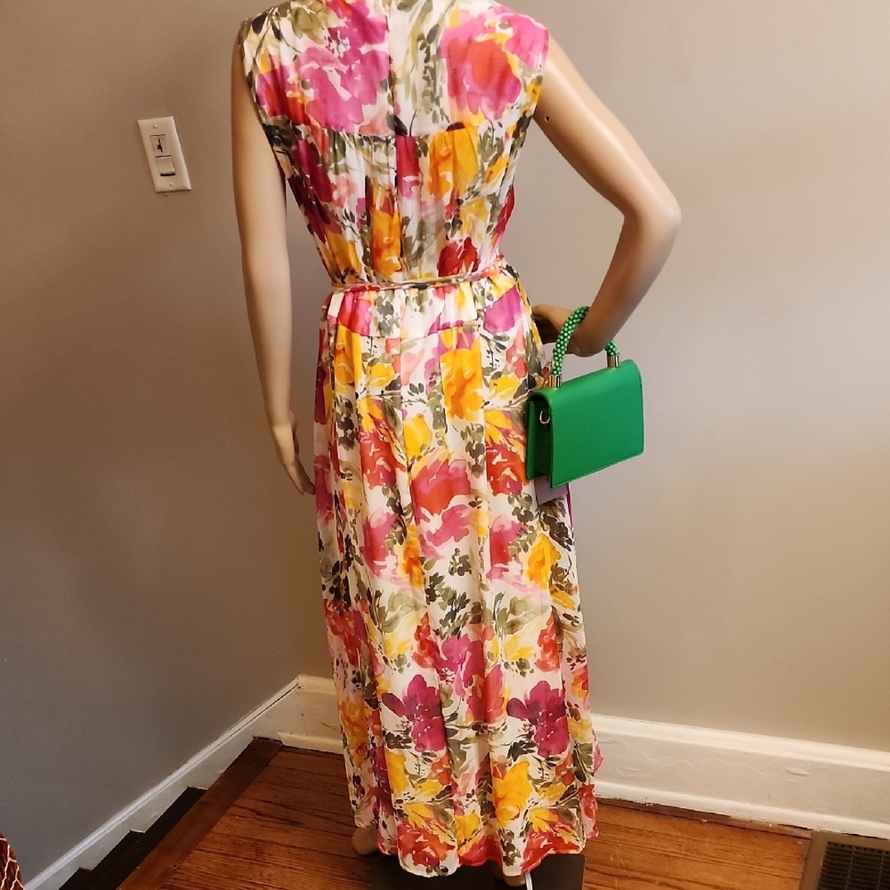 Calvin Klein Vibrant Floral Maxi Dress in Pink, Yellow, Green - Picture 7 of 10